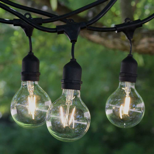 48' Black LED Vintage String Light, Suspended Socket & LED G80 Vintage Bulbs