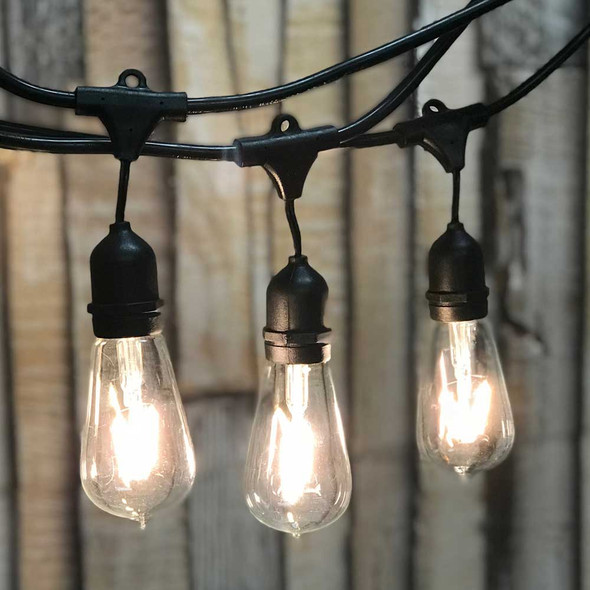 LED Vintage Outdoor String Lights with ST18 Bulbs & Suspended Sockets