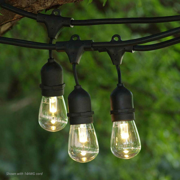330' Black LED Outdoor String Light, Suspended Sockets & Professional LED S14 Bulbs