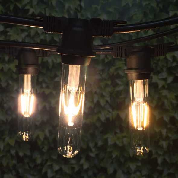 100' Black Vintage String Light & LED T18 Vintage Bulbs