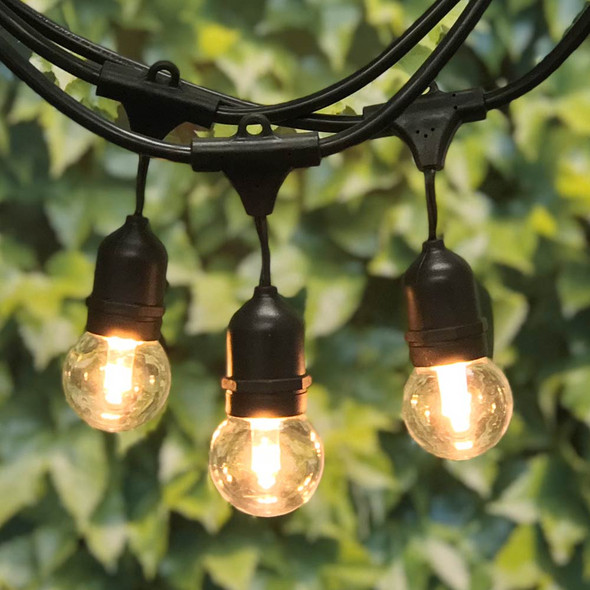 100' Black Outdoor String Lights Suspended Socket with Plastic LED G50 Professional Bulbs