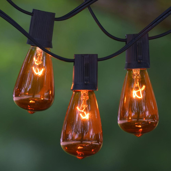 Vintage String Lights with Black Cord & Amber ST38 Vintage Bulbs