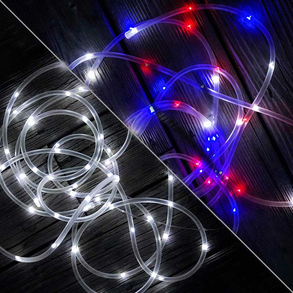 Solar Rope Lights - Cool White or Red/White/Blue