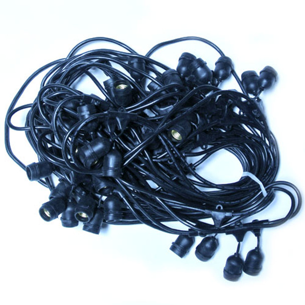 100' Black Commercial String Light Cord, Suspended Socket