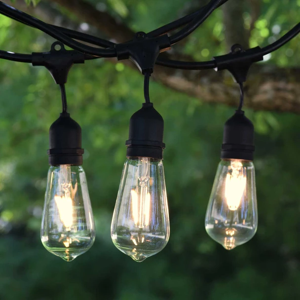 LED Vintage Outdoor String Lights with ST58 Bulbs & Suspended Sockets
