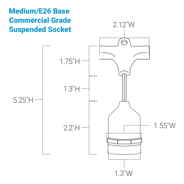 Medium E26 Bulb Suspended Socket Dimensions