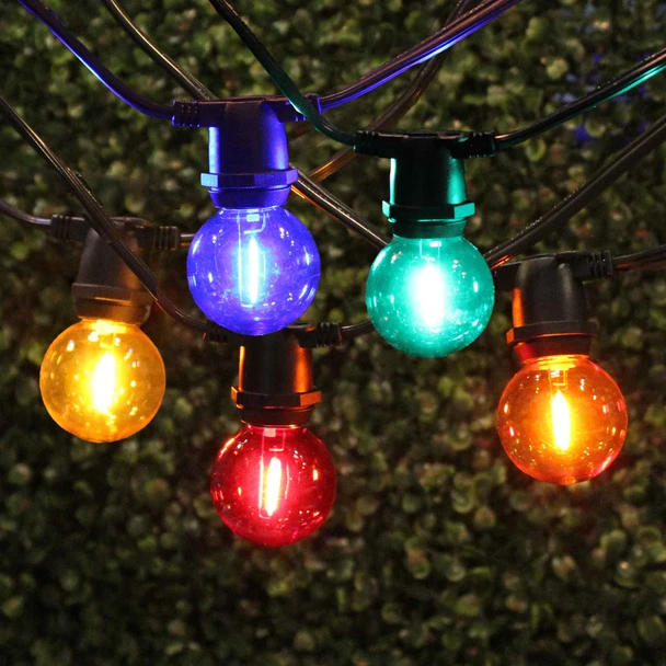 Black C9 Commercial Grade String Light with LED G40 Vintage Multi Color Bulbs