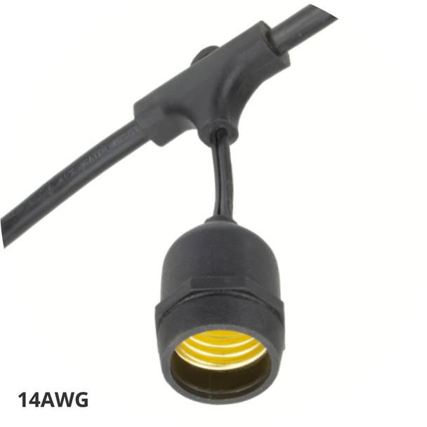 Black 14AWG commercial grade suspended socket string light cord