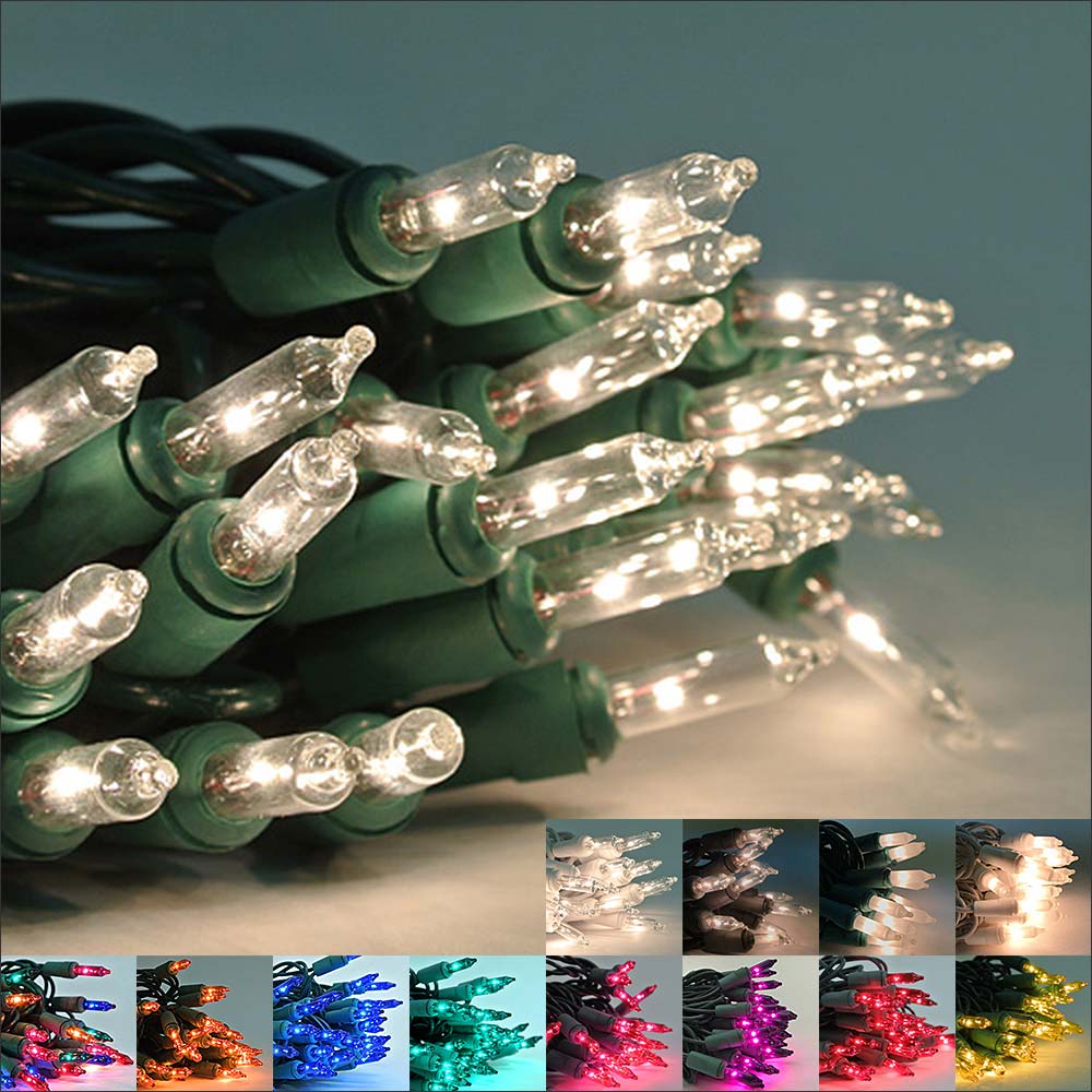 Yellow 20 Light Battery Operated Christmas Lights on Green Wire