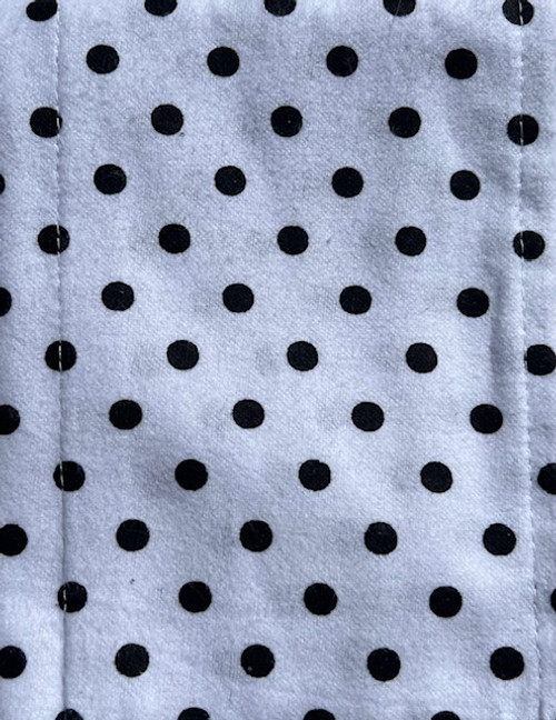 Soft white flannel with black polka dots