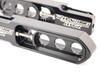 Roaring Toyz Bolt-On Swingarm Extensions for Kawasaki ZX14R, black anodized motorcycle parts with circular cutouts and mounting hardware. Roaring Toyz Bolt-On Swingarm Extensions for Kawasaki ZX14R, black anodized motorcycle parts with circular cutouts and mounting hardware.