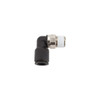 Schnitz Racing Schnitz Air Fitting 90° 1/4 inch NPT x 3/8 inch Line, black and metal air fitting with 90-degree bend and threaded connection.