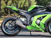 Brocks Performance Brocks Alien Head 2 Full Exhaust 14" Muffler Kawasaki ZX10R (11-15), image showing a green and black Kawasaki ZX10R motorcycle with a Brock's Alien Head muffler installed.