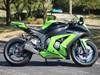 Brocks Performance Brocks Alien Head 2 Full Exhaust 14" Muffler Kawasaki ZX10R (11-15), a green and black sport motorcycle with aftermarket exhaust system.