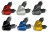 Driven Bar Ends V2, image featuring various color options including red, silver, black, blue, and gold, for motorcycle handlebars. Driven Bar Ends V2, image featuring various color options including red, silver, black, blue, and gold, for motorcycle handlebars.