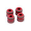 Kibblewhite Valve Seal Viton 5mm, four red valve seals with metal reinforcements, arranged in a square formation.
