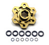 Brocks Performance Brocks Clutch Mod Suzuki Hayabusa (99-21), gold-colored clutch hub assembly with accompanying black and metal washers for enhanced clutch performance.