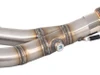 Brocks Performance Brocks Alien Head 2 Full Exhaust 14" Muffler Suzuki Hayabusa (99-22), close-up of the metallic motorcycle exhaust pipe with welded joints and a bolt, showing its high-quality build and design.