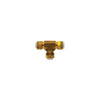 Schnitz Fitting Brass Tee 1/4" Air Line, gold-colored brass T-shaped connector with threaded ends for pneumatic air hose connection.