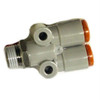 Schnitz Racing Schnitz Fitting Steel Quick Connect Y, metal automotive fitting with 1/8 inch NPT male thread and dual 1/4 inch line connections, used for quick fluid line connections in automotive applications. Schnitz Racing Schnitz Fitting Steel Quick Connect Y, metal automotive fitting with 1/8 inch NPT male thread and dual 1/4 inch line connections, used for quick fluid line connections in automotive applications.