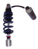 Penske Racing Shocks Penske Double Adjustable Sport Shock Suzuki GSXR600, a black and blue motorcycle suspension shock absorber with adjustable coil spring and hydraulic components.