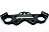 Roaring Toyz Triple Clamp Suzuki Hayabusa (99-20), black motorcycle triple clamp with white logo and design.