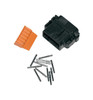 Deutsch DTM 12 Position Plug Kit, automotive electrical connector components including a black plug housing, orange insert, and metallic pins. Deutsch DTM 12 Position Plug Kit, automotive electrical connector components including a black plug housing, orange insert, and metallic pins.