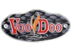 VooDoo Performance Series Slip On Exhaust Yamaha YZF-R6 (06-24), close-up of the logo on the exhaust with a black and gray textured background and red and orange detailing.