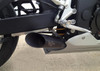 VooDoo Shorty Exhaust Suzuki GSXR1000 (01-04), GSXR750 (00-05), GSXR600 (01-05), black compact motorcycle exhaust with branding on the side, attached to a sportbike.