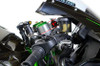 Brocks Performance Brocks Steering Damper Riser Kit for Kawasaki Ninja H2 (15-20) and ZX10R (11-15), close-up view of motorcycle handlebar and steering damper installation