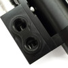 Ryan Schnitz Racing RSR Direct Shift Air Cylinder Assembly, close-up view of the black mechanical air cylinder with two port openings for connections.