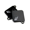 Driven Air Injection Block Off Plates, black metal automotive engine parts with logo, designed for blocking air injection system. Driven Air Injection Block Off Plates, black metal automotive engine parts with logo, designed for blocking air injection system.