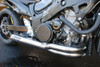 Brocks Performance Brocks Tiwinder Full Exhaust Race Baffle Suzuki Hayabusa (99-25), close-up of motorcycle engine and exhaust system with chrome exhaust pipe and black engine components.