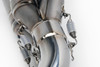 Brocks Performance Brocks Tiwinder Full Exhaust Race Baffle Suzuki GSXR1000 (05-06), close-up view of the high-performance stainless steel motorcycle exhaust with race baffle and spring-loaded clamps.