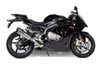 Brocks Performance Brocks CT Single Full Exhaust 16" QuietKore Muffler BMW S1000RR (15-19) S1000R (17-20), motorcycle with sleek black design and enhanced exhaust system.