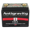 Antigravity 8 Cell Lithium Battery, black rectangular high-power lightweight lithium battery with gold terminals and red and white branding.