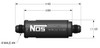 NOS In-Line Hi-Flow Nitrous Filter, 6an, Black, with detailed technical drawing showing dimensions and specifications. NOS In-Line Hi-Flow Nitrous Filter, 6an, Black, with detailed technical drawing showing dimensions and specifications.