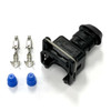 Ryan Schnitz Racing RSR Connector Kit, 2 Way Socket JPT, automotive electrical connector with metal terminals, plastic housing, and blue rubber seals for waterproofing.