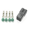 Ryan Schnitz Racing RSR Connector Kit, 4 Way Socket HM with four metal contact points and green rubber insulators for automotive wiring connections. Ryan Schnitz Racing RSR Connector Kit, 4 Way Socket HM with four metal contact points and green rubber insulators for automotive wiring connections.