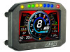 AEM CD-5 Carbon Flat Panel Digital Dash Display, a high-tech racing dashboard with a large central digital speedometer and various performance metrics shown on a colorful screen.