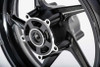 VooDoo Sniper Front Wheel Suzuki GSXR1000 (01-02), close-up view of motorcycle wheel with black and silver alloy design and bearing.
