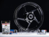 VooDoo Sniper Front Wheel Suzuki GSXR1000 (05-25), black alloy motorcycle wheel with bearings, brake discs, and installation accessories displayed for motorcycle upgrade.