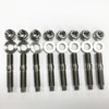 Ironless Innovations Titanium Header Stud Kit, 8mm x 50mm with nuts and washers, arranged in a row on a white background.