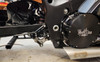 VooDoo Voodoo Rearsets, Grudge, Suzuki Hayabusa (99-25), close-up of black motorcycle rearset and engine cover.