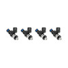 Injector Dynamics Performance Motorcycle Injectors, Injector Dynamics Fuel Injector Kit for Kawasaki ZX-14R (06-26), set of four high-performance fuel injectors with black body and blue O-rings.