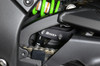 Brocks Performance Brocks Window Lowering Link Kawasaki ZX10R (16-20) Drag Racing Applications, close-up view of the green coil spring and motorcycle chain with the black Brocks Performance lowering link installed on a Kawasaki ZX10R Brocks Performance Brocks Window Lowering Link Kawasaki ZX10R (16-20) Drag Racing Applications, close-up view of the green coil spring and motorcycle chain with the black Brocks Performance lowering link installed on a Kawasaki ZX10R
