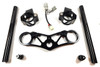 VooDoo Voodoo Top Triple Clamp Complete Kit Suzuki Hayabusa (99-25), motorcycle handlebar and fork components in black, including main triple clamp, two handlebar clamps, two fork tubes, and connecting hardware.