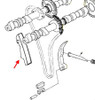 Kawasaki OEM Front Cam Chain Guide KZ1000 J, illustration showing the front cam chain guide component in a mechanical diagram with related engine parts.
