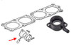 Kawasaki OEM Left Side Carburetor Holder KZ900-KZ1000, image showing the carburetor holder, gasket, and mounting hardware.