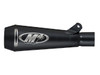 M4 Performance Exhausts M4 GP Black Slip On Exhaust Suzuki GSXR1000 (09-11), black motorcycle exhaust with M4 logo and mounting hardware.